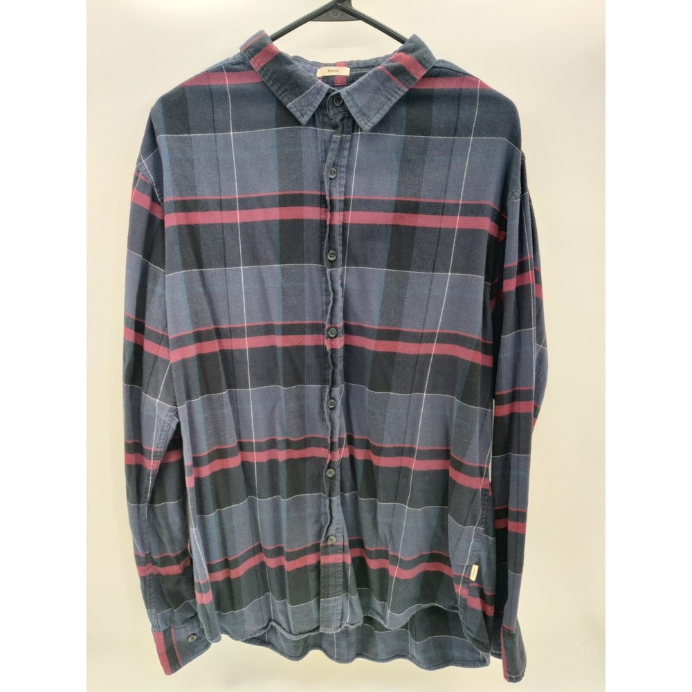 JULIAN & MARK Plaid Long Sleeve Button Up Shirt Men's XL Stretch Blue Red Black